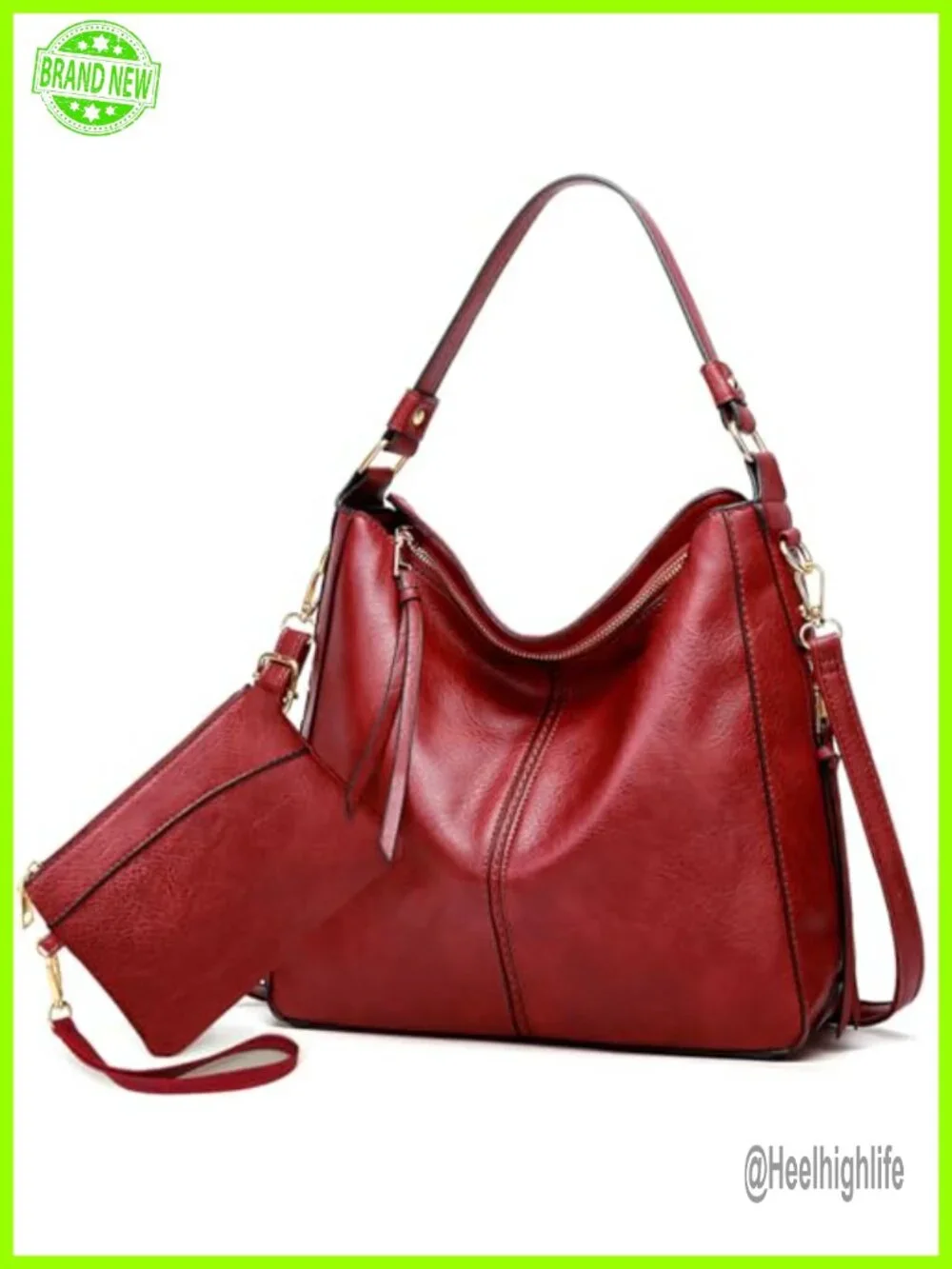 Large Hobo Bag with Detachable Crossbody Strap, Faux Leather Tote Purse &